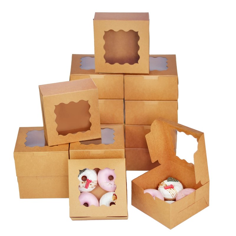 60pcs Kraft Cookie Boxes 6x6x3 inches Easy Assemble Macaroon Pastry Boxes Bak…