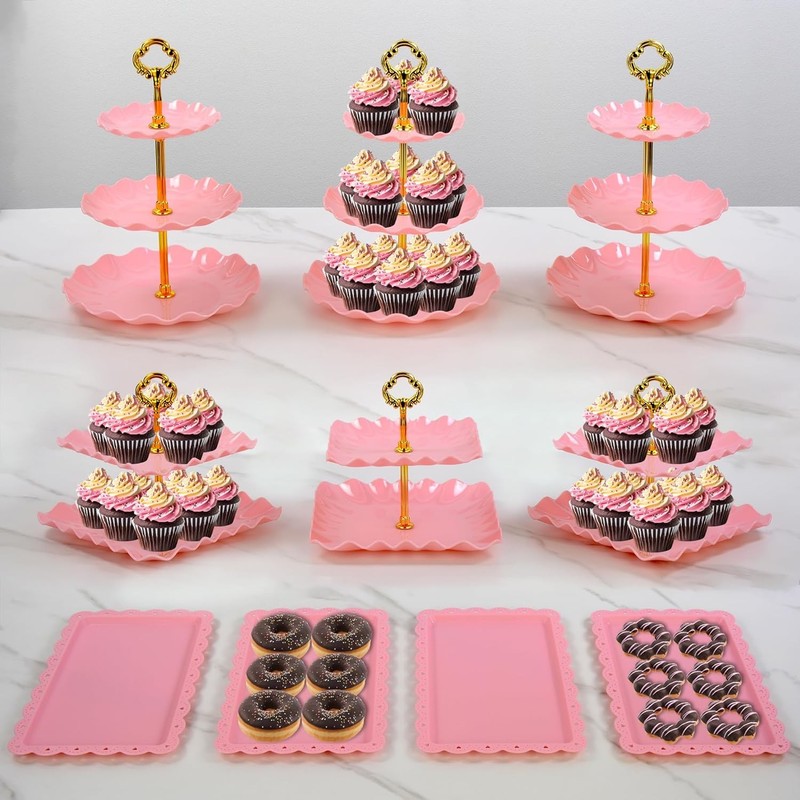 Pack of 10 Cake Stand Set W/ 3 x Two-Tier & 3 x Three-Tier Cupcake Stands New gallery