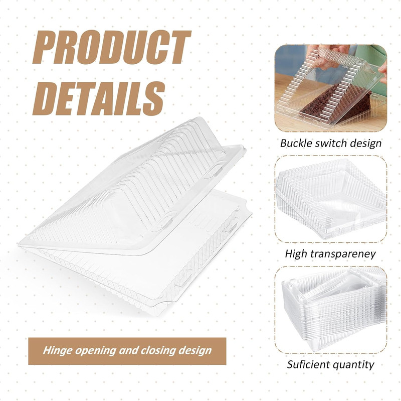 60 Pack Sideways Cake Slice Containers 6.6 X 7.5 X 3 Inch Clear Disposable Plast gallery