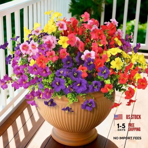 Artificial Fake Petunias Flowers for Outdoors – Spring & Summer – 6 Mix Color-1