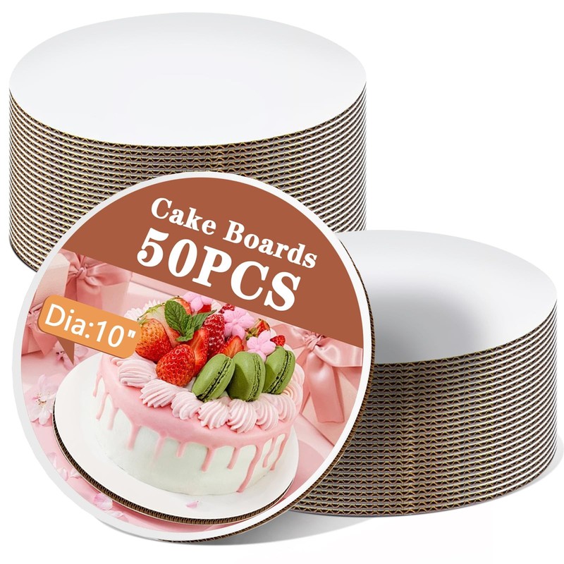 50PCS 10 Inch Round Cake Boards, Food-Grade Greaseproof Cardboard Cake Rounds…