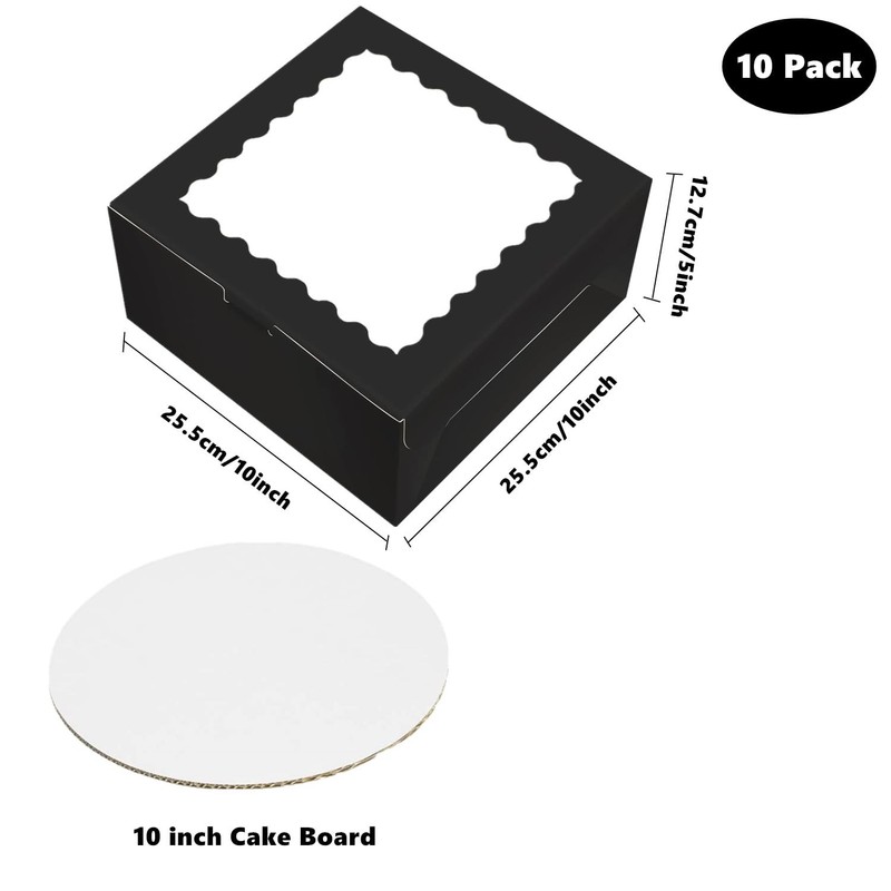 10 PCS 10 Inch Cake Boxes, 10x10x5, Cake Boards, Black Ribbon, Window, Bakery gallery