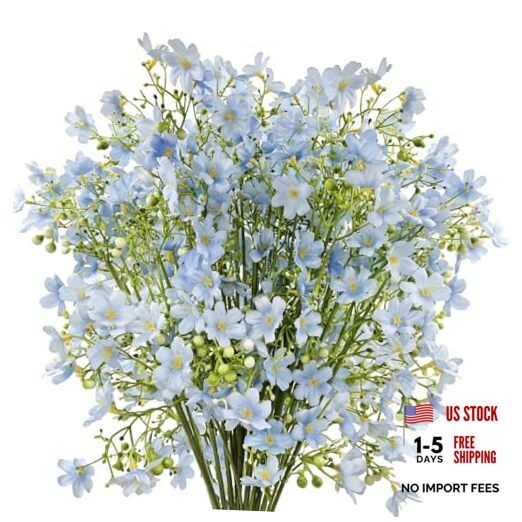 10 PCS Silk Flowers with Long Stems Artificial Flower for Tall Vase Light Blue
