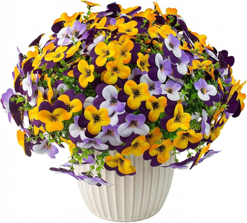 16 Pcs Artificial Pansy Flowers for Outdoor Faux Silk Spring Flowers for Outside gallery