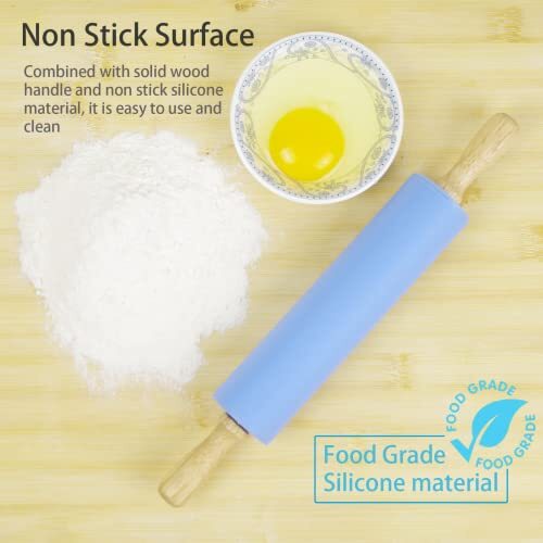 Silicone Rolling Pin Baking Non-stick Rolling Pin Dough Roller 15", Woodn Handle gallery