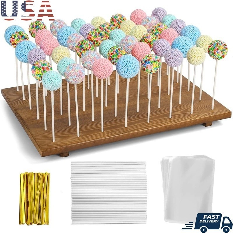 Wooden Cake Pop Stand W/ 300 Sticks & Wrappers Ergonomic Design Elegant Display