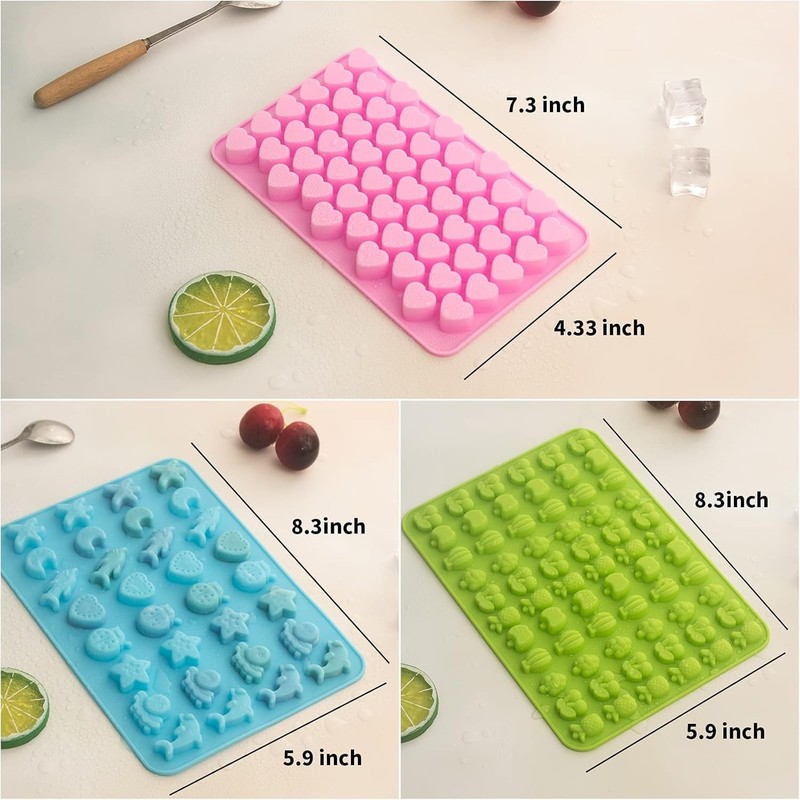 BPA-Free Mini Silicone Gummy Molds for Chocolate & Candy - 3 Pack with Droppers gallery
