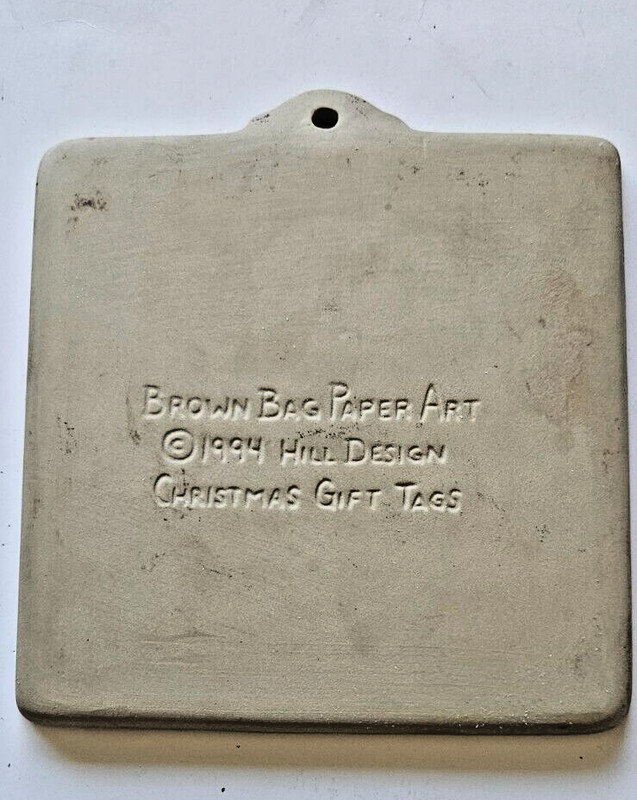 Vintage 1994 Brown Bag Paper Art Christmas Gift Tag Mold Pottery Hill Design WOW gallery