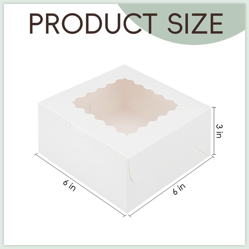 50pcs 6x6x3 Inches Bakery Boxes,White Bakery Boxes with Window for Valentines... gallery