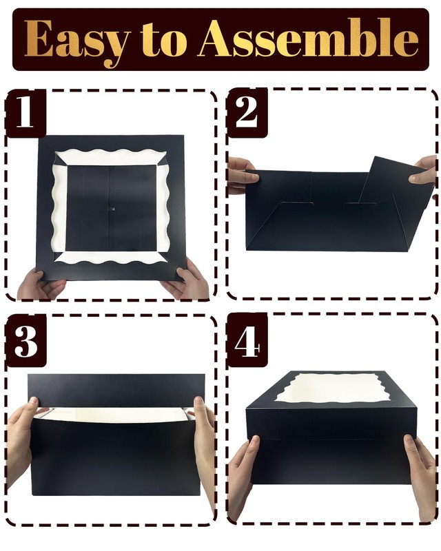 Black Bakery Cake Boxes With Window Round Boards Ribbon 12x12x6 Inch 18 PCS gallery
