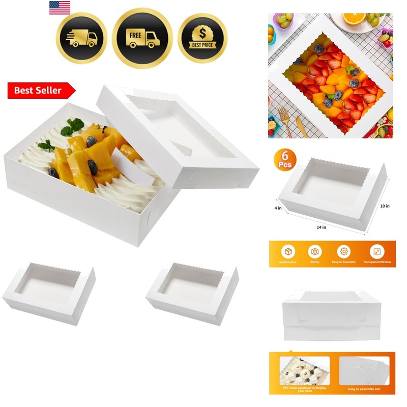 Cake Boxes 6pcs Rectangle Quarter Sheet 1/4 Sheet Bakery Boxes with Window – …
