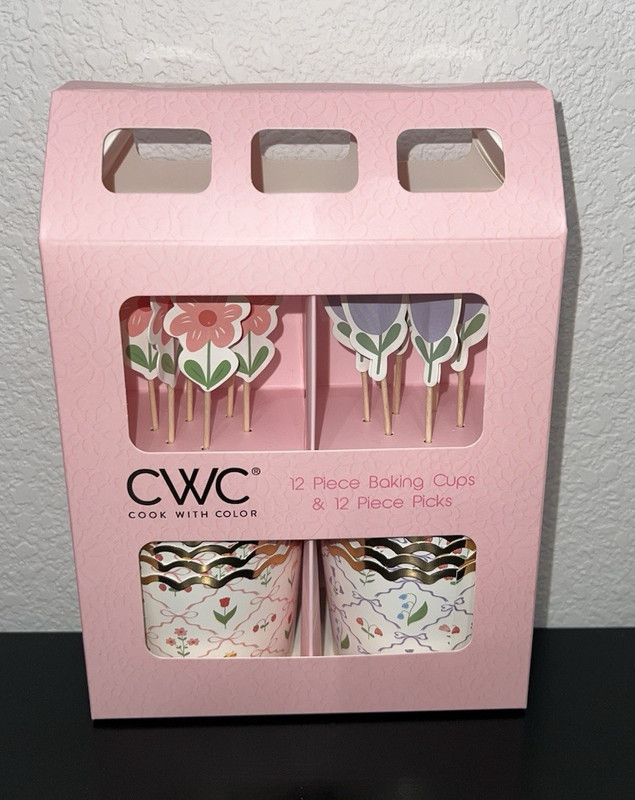 CWC 12 Piece Cupcake Liners & Picks Floral Oven-Safe Paper Multicolor 5oz