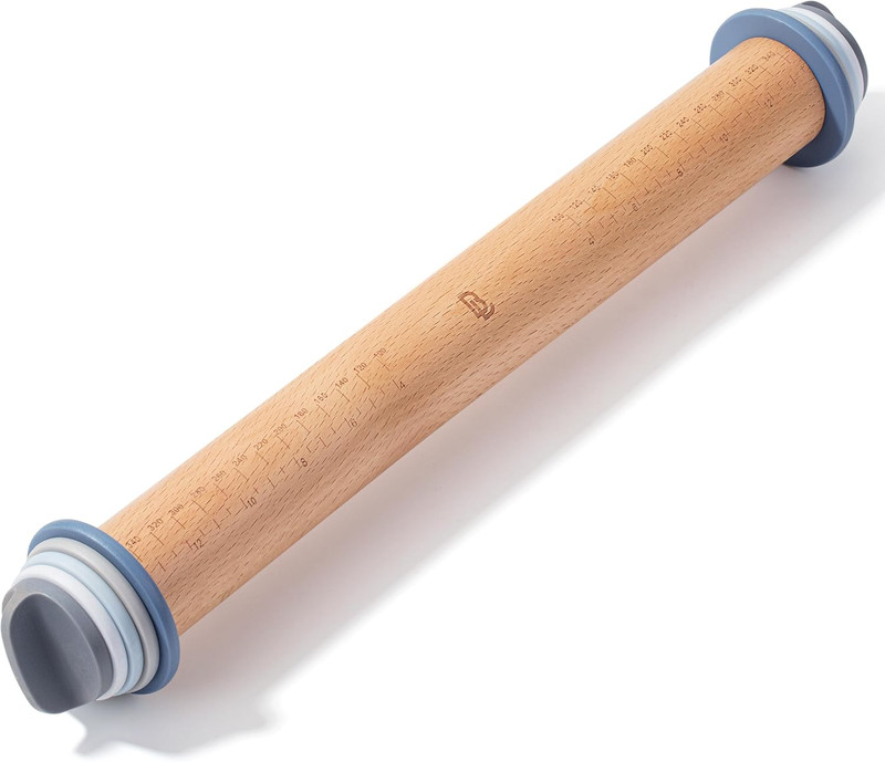 – Adjustable Rolling Pin with Thickness Rings, 13.8″, 4 Rings | 2-10