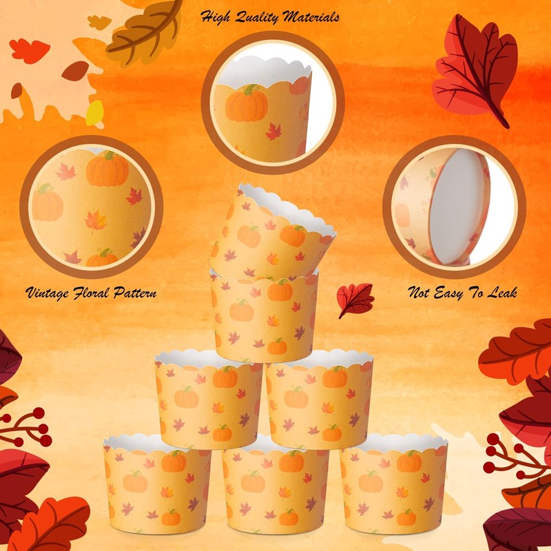 100 Pcs Thanksgiving Fall Paper Baking Cups Pumpkin Maple Leaf Cupcake Liners... gallery