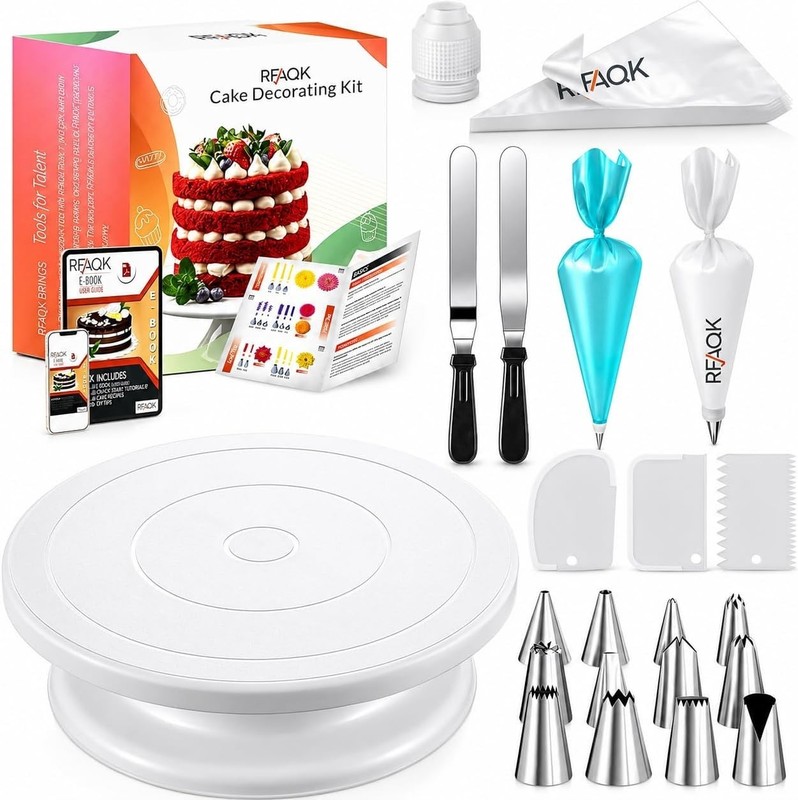 Professional Cake Decorating Kit - Turntable, Tips, Bags gallery