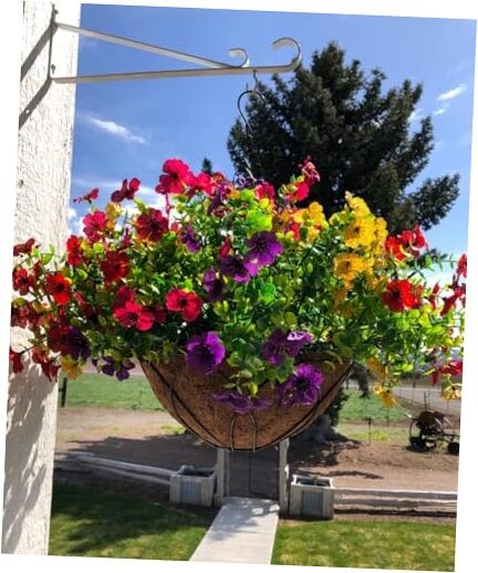 Artificial Faux Hanging Plants Flowers Basket for Fall, Colorful Mixed Color