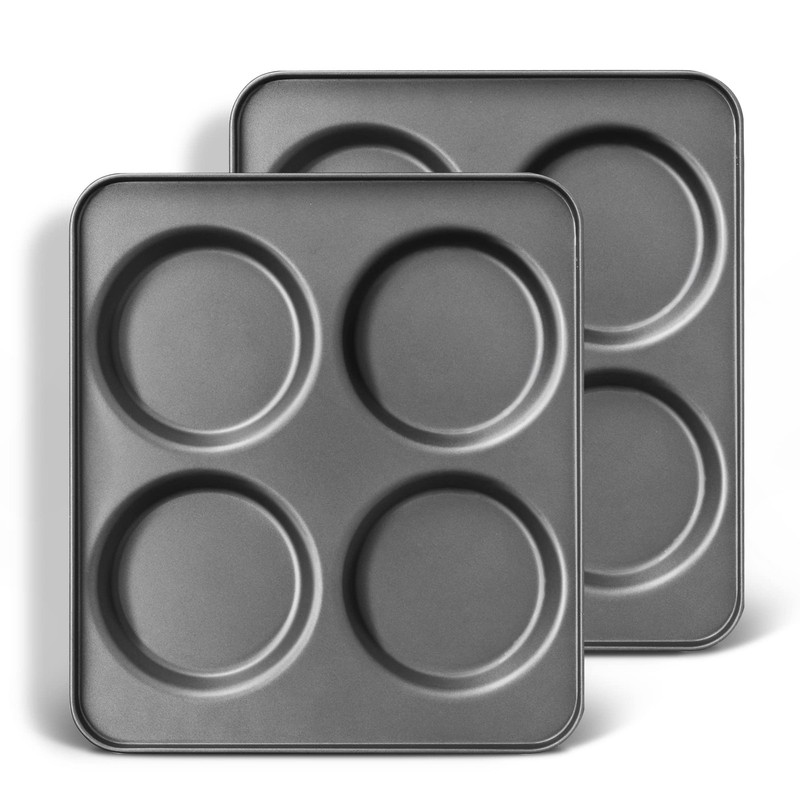 HONGBAKE Large Muffin Top Pan Set of 2, 4 Cup Nonstick Top: 4 x Gray