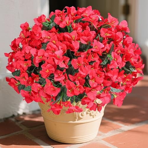 Bougainvillea Artificial Flowers for Outdoors Faux Plants Spring Summer Red gallery