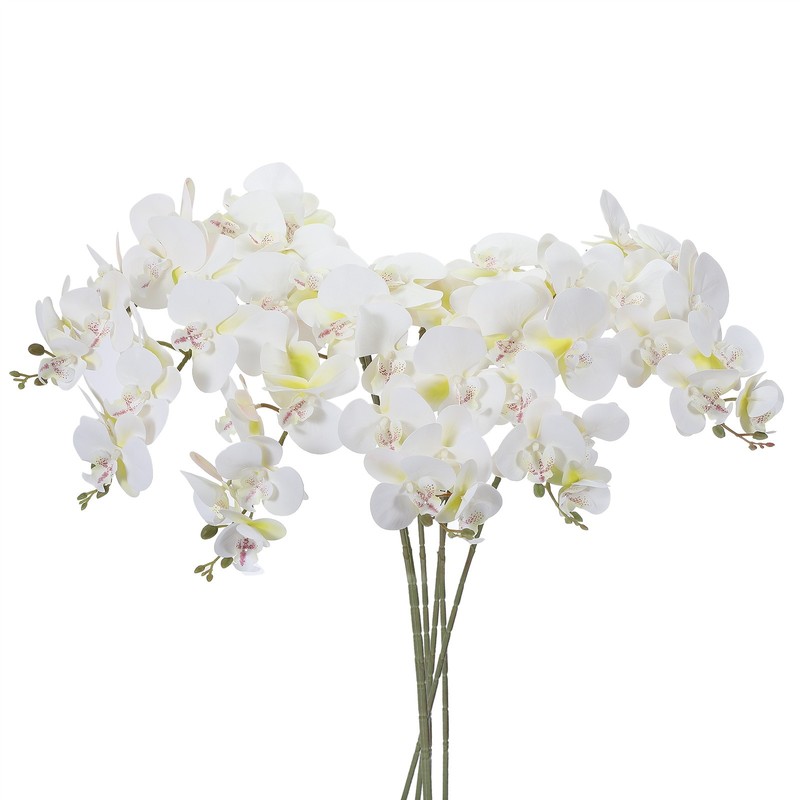 6Pcs 41″ 9 Heads Artificial Orchid Stems Faux Phalaenopsis, White