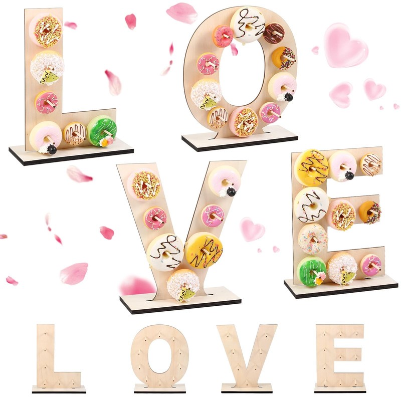 Love Letter Donut Stand Wooden Donut Wall Display Reusable Bagel Stand Holder…