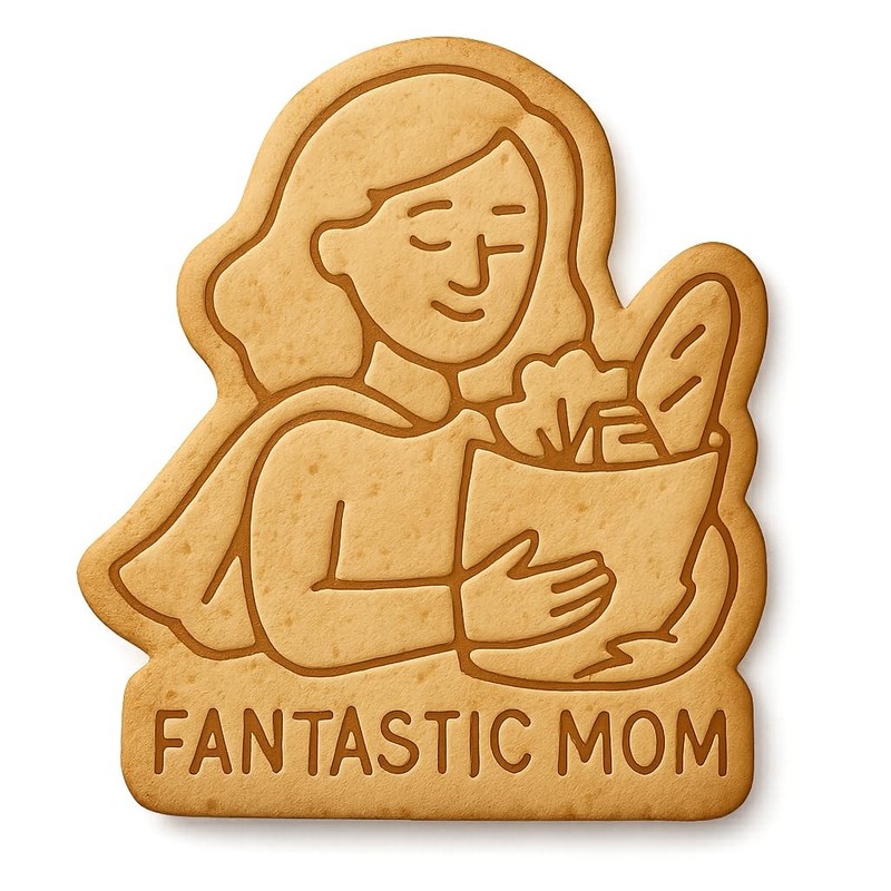 Fantastic Mom Holding Groceries Cookie Cutter & Stamp, Fondant & Clay – 3.5×4″