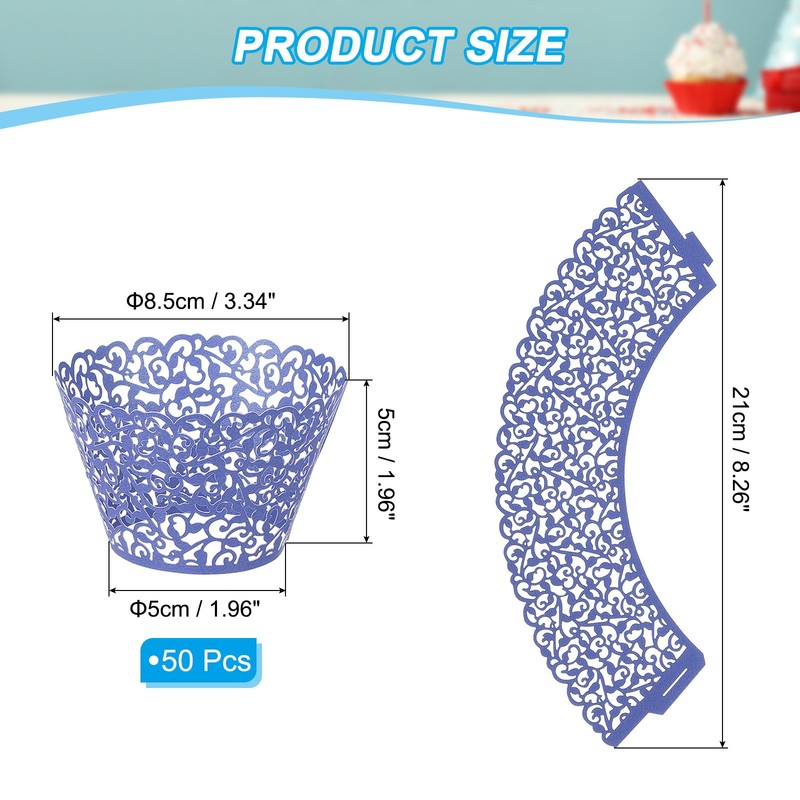 Cupcake Wrappers Paper, 50 Pack Baking Cups Standard Vine Decor, Navy Blue gallery