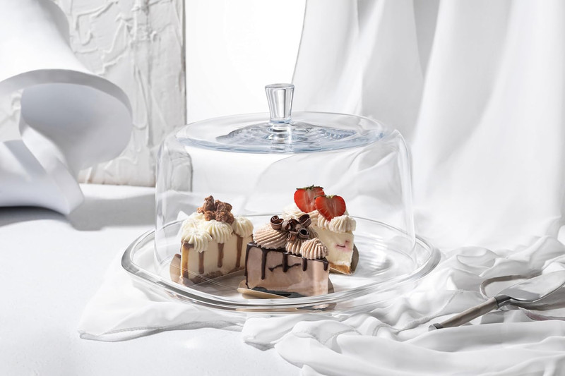 Elegant Glass Cake Plate & Dome Set - 13.5" & 11.5" - European Made gallery