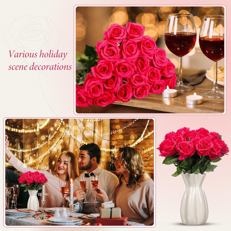 Hotop 20 Pcs Artificial Rose Flowers Long Stemreal Touch Silk Realistic Plastic gallery