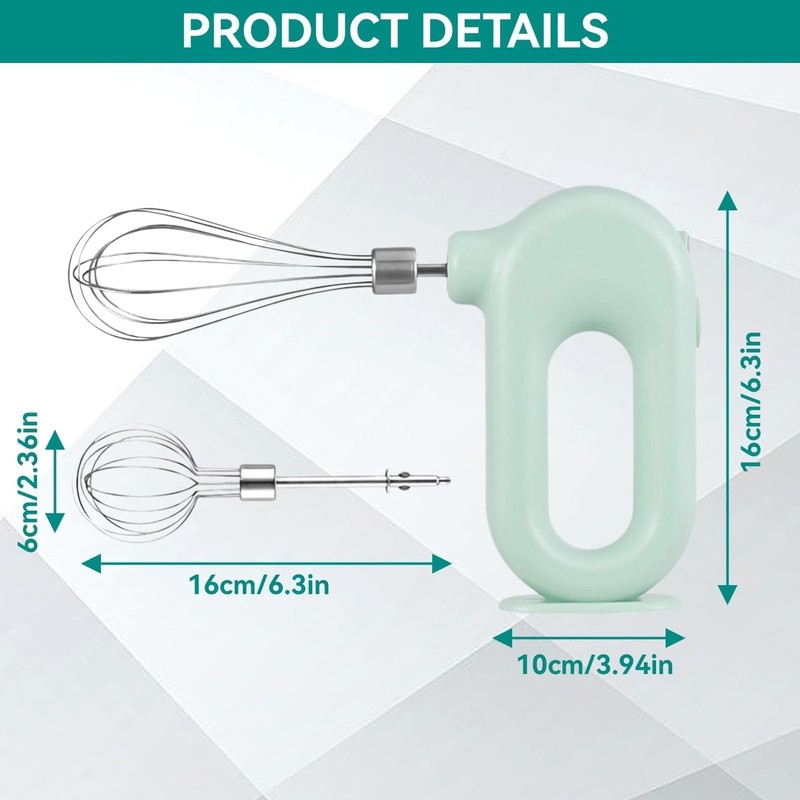 Green 4 Speed Electric Hand Mixer Cordless USB Rechargeable 1500mAh Beater gallery