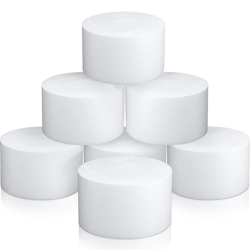 Suclain 6 Pack Round Foam Cake Dummy Tall Fake Wedding 8 x 4 Inch, White