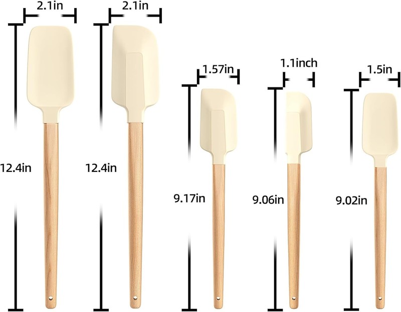 Wooden Handle Silicone Rubber Spatula Set 5 Piece for Kitchen Baking, Jars gallery