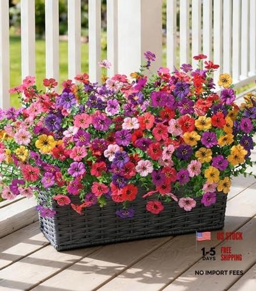 Artificial Flowers for Outdoor 24 Bundles Fake Mums with 6 Color Mixed