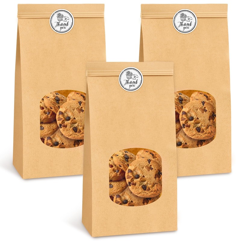 100Pcs Medium Bakery Cookie Bags with Window, 4.5×2.36×9.6 Inch Tin Tie Tab L…