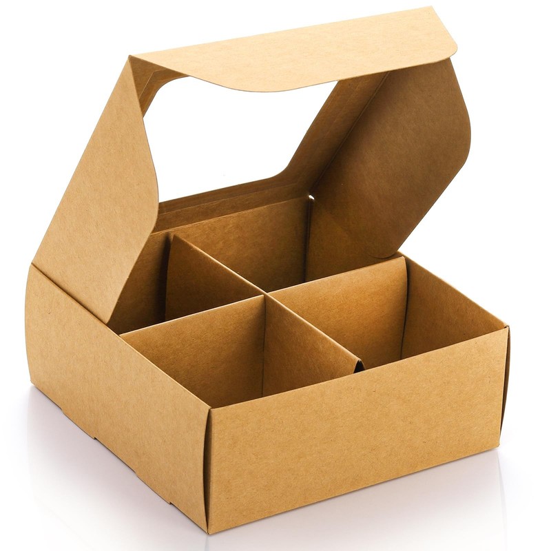 40 Pack Brown Bakery Boxes with Window and Dividers, 6 x 6 Inch Mini Pastry B... gallery