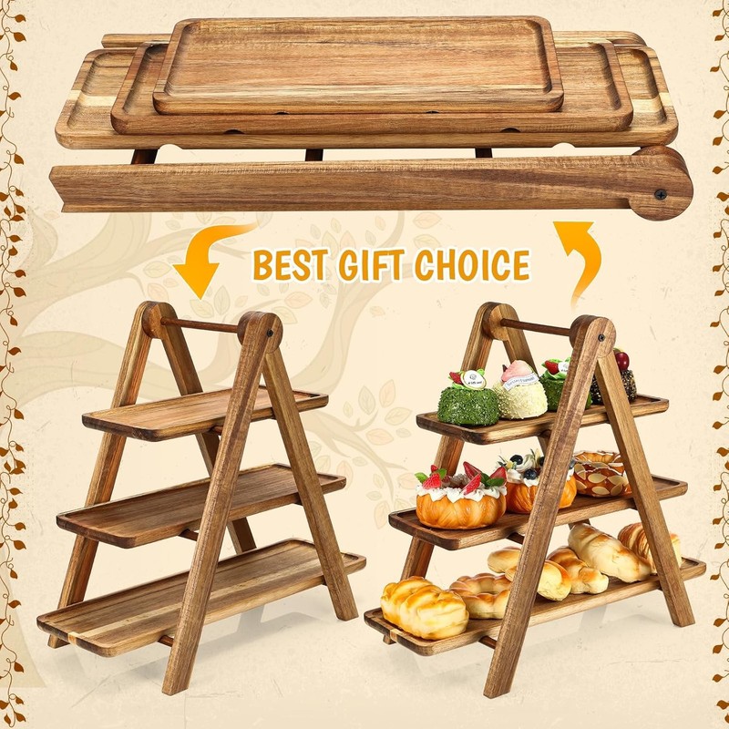 5 Pcs Wooden Dessert Table Display Set Farmhouse 2 Tier Cupcake Stand 3 Tier gallery