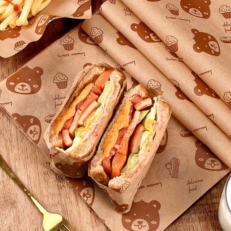 100PC Sandwich Packaging Paper Food Grade Without BisphenolA Oil Resistant Paper gallery
