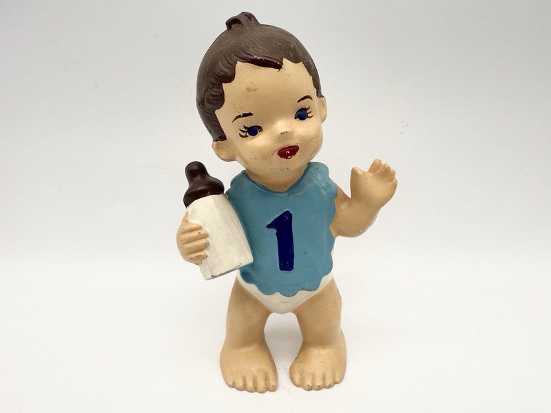 Vtg Wilton Blue Baby First 1st Birthday Brunette Cake Decoration Topper 4.5"H gallery