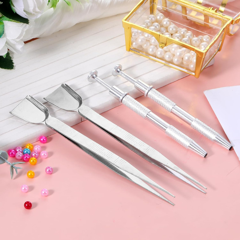 Stainless Steel Bead Scoop and Cake Decorating Tweezers Tool, Silver gallery