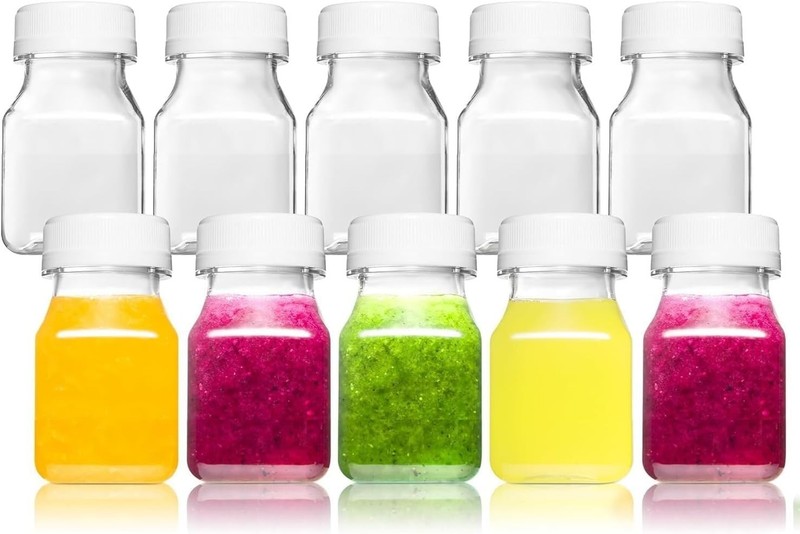 10 Piezas Botellas Plastico 2oz Con Tapas Para Shot Jengibre Congelador BPA