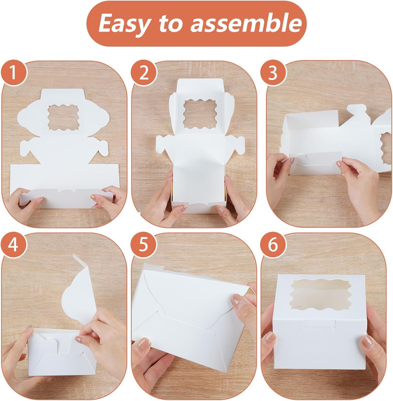 26 Pcs Cookie Boxes with Window, 4X4X2.5 Inches Small Cupcake Boxes, White Treat gallery