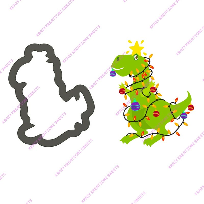 T-Rex Wrapped In Lights Cookie Cutter/Cookie Decorating/Baking/Christmas
