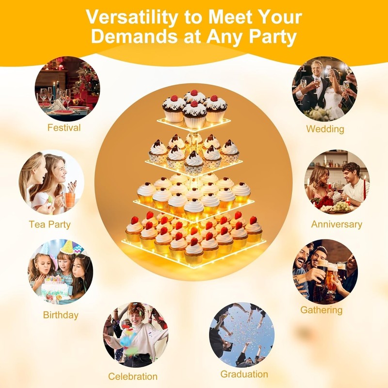 4 Tier Dessert Tower - Polished Acrylic Display with LED Illumination gallery