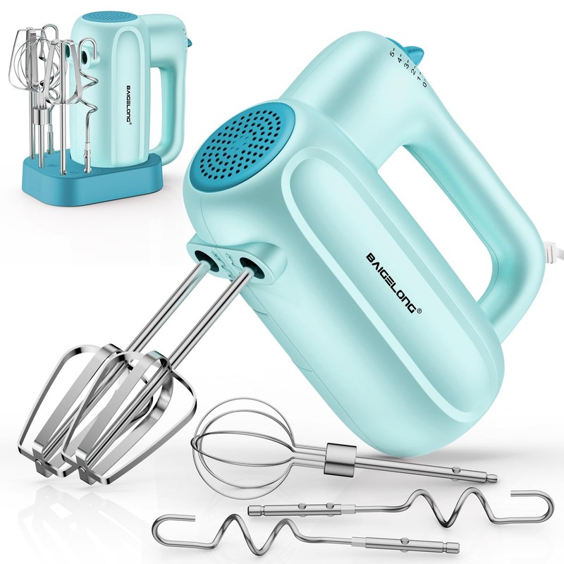 Hand Electric Mixer, 5-Speed KitchenMixer with 5 * 304 Stainless Steel Attach…
