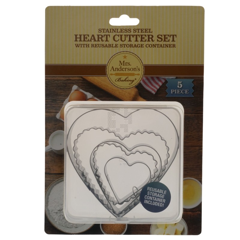 Harold Import 22142 5-Piece Stainless Steel Heart Cutter Set w/Reusable Storage