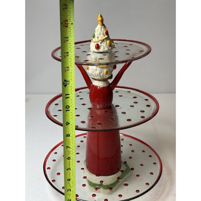 Mrs Claus 3 Tiered Christmas Server Red Polka Dot Glass Cupcake Stand 15.5 Inch gallery