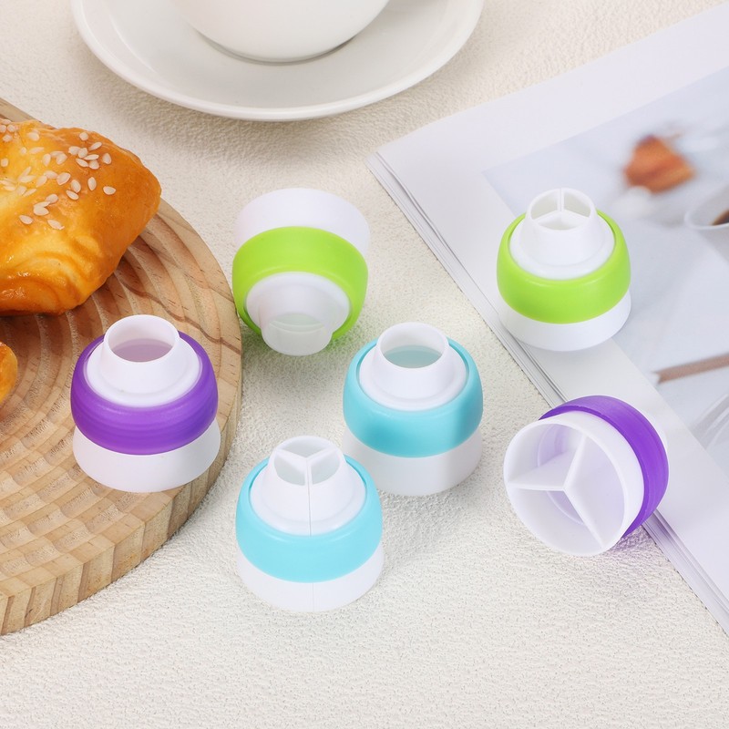 Piping Bag Couplers, 3Pcs Single Hole and 3Pcs Triple Hole Baking Tools, Blue gallery