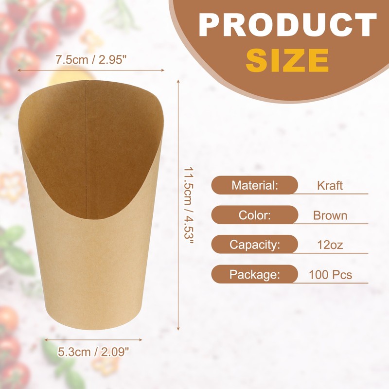 100Pcs French Fries Holder, 12oz Disposable Paper Charcuterie Cups, Brown gallery