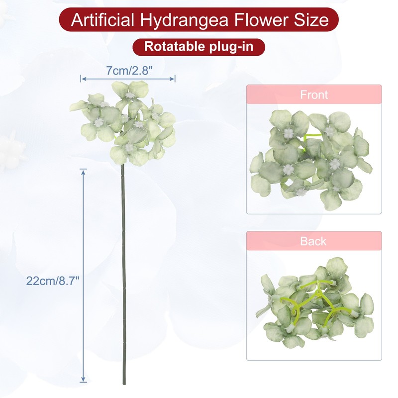 20 Sets Artificial Hydrangea Flower Heads with Stems for Bouquet,Dark Green gallery