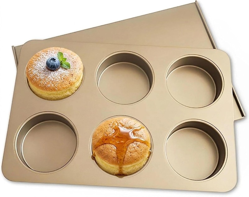 6 Cup English Muffin Pan with Sliding Lid, Nonstick Carbon Steel Hamburger Bun