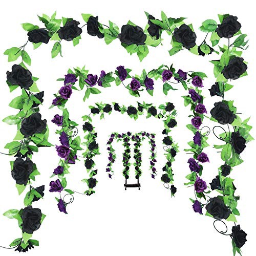 4 Pieces 7.7 Feet Fake Rose Vine Artificial Vine with Flowers Black and Purple gallery